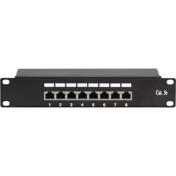 DSIT DS-10Patch5-8FTP 10 inch 8 portos FTP CAT 5e patchpanel, 1U rack szerelés, árnyékolt RJ45, LSA+ IDC, fekete