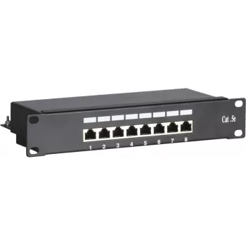 DSIT DS-10Patch5-8FTP 10 inch 8 portos FTP CAT 5e patchpanel, 1U rack szerelés, árnyékolt RJ45, LSA+ IDC, fekete