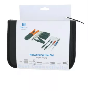 DSIT DC-TOOLSET-PRO professzionális hálózati szerszámkészlet krimpelőfogóval, teszterrel, LSA szerszámmal, fogókkal, csavarhúzókkal, csatlakozókkal és cipzáras tokkal
