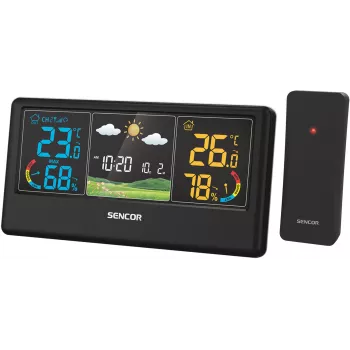 Sencor SWS 4100 B rádiós időjárás-állomás színes LCD-vel és külső érzékelővel