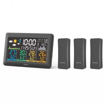 Sencor SWS 6300 időjárás-állomás színes LCD-vel és 3 rádiós érzékelővel, fekete