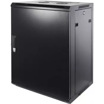 DSIT DS6415M 15U fali szerver rack szekrény fémajtóval, 600x450x770 mm, fekete