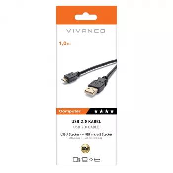 Vivanco VVITUSBAMICB10MK USB 2.0 Type-A to Micro-B Cable, 1 m, Black