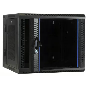 DSIT 6U fali rack ház edzett üvegajtóval, reverzibilis, 600x450 mm, fekete