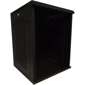 DSIT 15U 19 inch fali szerverrackszekrény üvegajtóval és perforált oldalfalakkal 600x600x770 mm