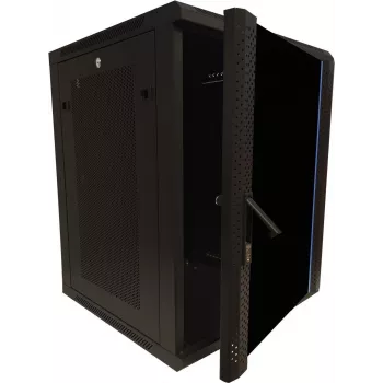 DSIT 15U 19 inch fali szerverrackszekrény üvegajtóval és perforált oldalfalakkal 600x600x770 mm