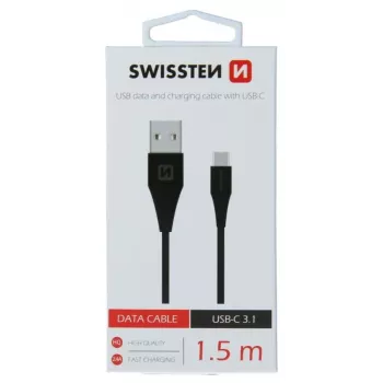 Swissten USB-A - USB-C 3.1 Gen 1 kábel 1,5 m fekete