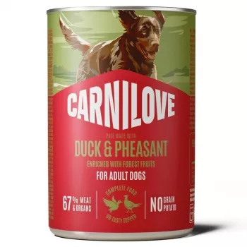 Carnilove kacsa és fácán nedves kutyaeledel, 400 g konzerv, gabonamentes