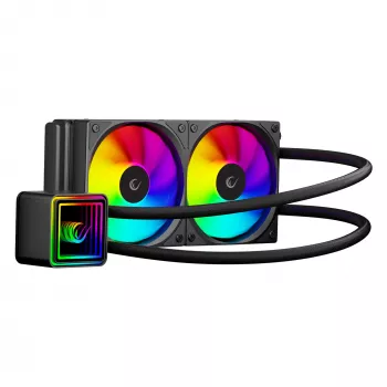 Rampage INFINITE V240 ARGB 240 mm folyadékhűtéses CPU-hűtő hőmérséklet-kijelzővel, fekete