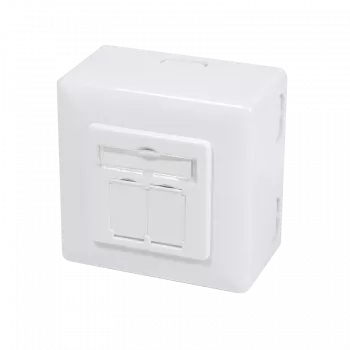 DSIT fali csatlakozóaljzat Cat.6/Class E árnyékolt, Dual RJ45, fehér (DC-Wall-Out-STP6-W)