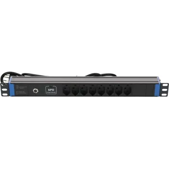 DSIT DS-8PDU-CH-SPO 8 aljzatú svájci elosztó túlfeszültség- és túlterhelésvédelemmel, 1,8 m kábel, fekete
