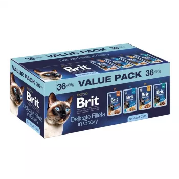 Brit Delicate Fillets in Gravy felnőtt macskáknak - vegyes hús és hal, 36 x 85 g tasak