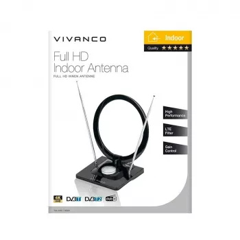 Vivanco VVTVANTSCIRCLE Indoor DVB-T2/DAB+ Flat Panel Antenna with 4G/5G Filter, Black