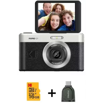 KODAK PixPro C1 fekete kompakt digitális fényképezőgép 16GB SDHC-kártyával
