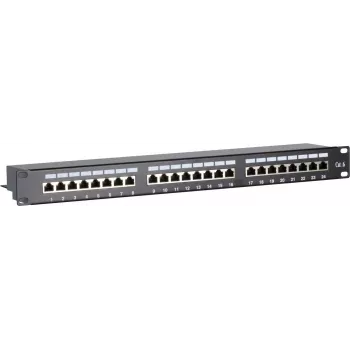 DSIT CAT 6 FTP hálózati patchpanel 19 inch 24 port 1U LSA acéllemez DS-Patch6-24FTP