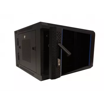 DSIT DS6606ZP-DOUBLE 6U Swiveling Wall-Mount Network Cabinet with Glass Door, 600x450x370 mm, Black