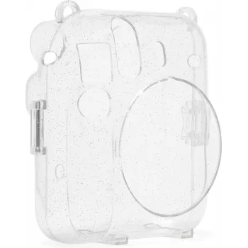 Fujifilm Instax Mini 12 Glitter Cover - Clear Glitter Camera Case with Adjustable Shoulder Strap, Magnetic Snap Closure, Custom-Fit PU Leather & PVC Protection for Instax Mini 12