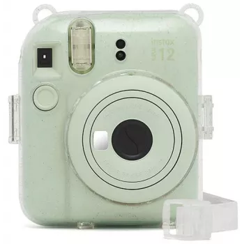 Fujifilm Instax Mini 12 Glitter Cover - Clear Glitter Camera Case with Adjustable Shoulder Strap, Magnetic Snap Closure, Custom-Fit PU Leather & PVC Protection for Instax Mini 12