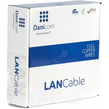 DSIT Danicom CAT7 S/FTP szerelőkábel 50 m tömör ér LSZH Dca – 10 Gbit/s kettős árnyékolás