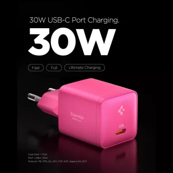 SPIGEN EE301EU-GAN Essential 1 portos hálózati töltő 30W rózsaszín