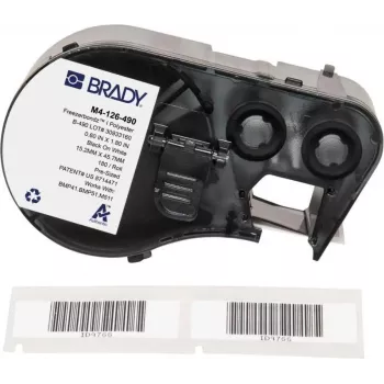 Brady FreezerBondz poliészter címkék 15,24 x 45,72 mm fekete fehér alapon állandó (180 címke/tekercs)