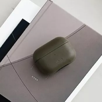 UNIQ Terra valódi bőr tok Apple AirPods Pro készülékhez – olívzöld