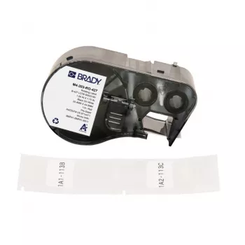 BRADY forgó önlamináló címkekazetta DYMO XTL-hez – 24mm x 4m, fekete fehér/átlátszó alapon, ipari poliészter