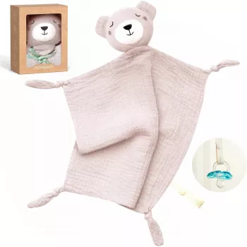 Momcozy pamut ölelő medve plüssjáték babáknak, rózsaszín