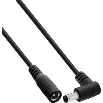 InLine® DC hosszabbítókábel, könyökös dugó 5,5x2,1mm egyenes aljzatra, 2m, fekete
