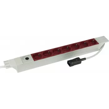 Kopp 19 inch 7 foglalatos alumínium PDU elosztó IEC C14 bemenettel, 1U rack szerelés, 16 A, Schuko dugaszolóaljzatok