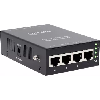 InLine 32304H 4 portos PoE+ 10Gigabit injector hub, fém, ventilátor nélküli, 120W keret