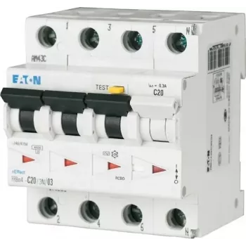 Eaton FRBM4-C32/3N/003-A RCBO, 4 pólusú (3P+N), 32 A, 30 mA, A típus, C karakterisztika, 6 kA