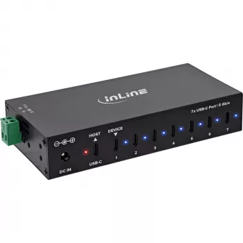 DELOCK InLine® USB 3.2 Gen.1 ipari hub, USB-C, 7 port, tápegységgel