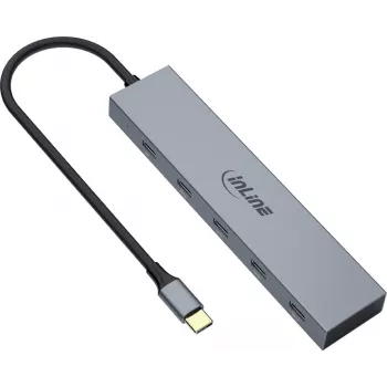 InLine USB-C hub, 4x USB-C + Power Delivery 100 W, USB 3.2 Gen 2, szürke