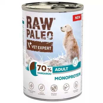 VetExpert Raw Paleo kenguru felnőtt kutya nedves táp 400 g konzerv – gabonamentes, egyetlen fehérjeforrással