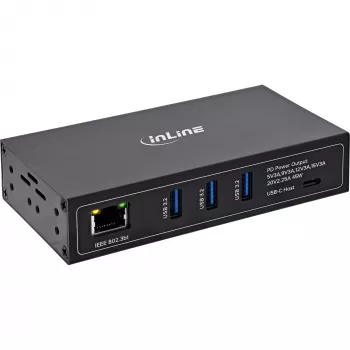 InLine® ipari 4 portos USB PoE hub (3x USB-A / 1x USB-C)