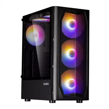 Zalman N4 Rev.1 mid-tower ATX ház 6 ARGB ventilátorral, edzett üveggel, fekete