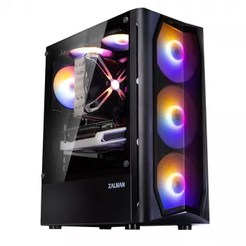 Zalman N4 Rev.1 mid-tower ATX ház 6 ARGB ventilátorral, edzett üveggel, fekete