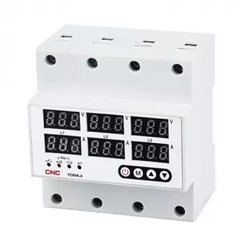 CNC EL240333 feszültség- és áramfigyelő relé, 63A, 3 fázisú, DIN sínre szerelhető, állítható védelem