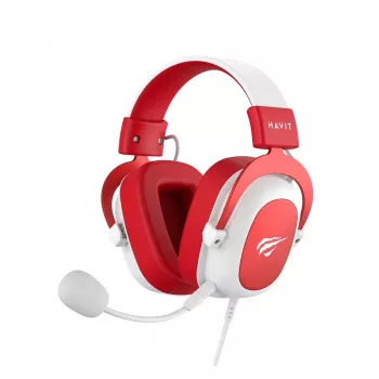HAV H2002d vezetékes gaming headset 50 mm-es meghajtókkal, RGB LED, zajszűrő mikrofon, fehér/piros