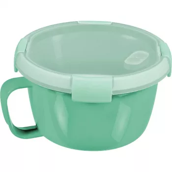 CURVER Smart To Go Mix Noodles ételtál kerek 0,9L átlátszó zöld díszítéssel, BPA-mentes, kifolyásmentes, mikrohullámú sütőben és mosogatógépben használható