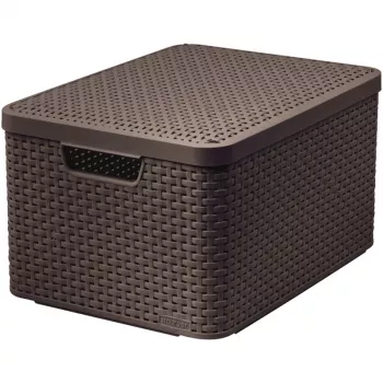 CURVER Style L Storage Box with Lid, 43.6 x 32.6 x 23 cm, Dark Brown, 32.67 L, Foldable, Stackable, Fabric Handles