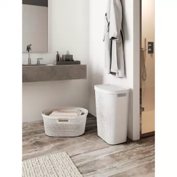 CURVER Infinity Recycled 60L Laundry Box, Green, 44x35x60 cm, Ventilated Recycled Plastic Hamper with Lid and Handles