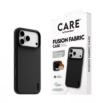 CARE by PanzerGlass Fusion Fabric tok fekete MagSafe-dzsel iPhone 17 Pro Max-hoz