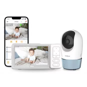 Chillax DM568 Wi-Fi & FHSS videós bébiőr 5 inch-os kijelzővel, dönthető-forgatható kamerával, éjjellátóval, kétirányú hangátvitellel, hőmérséklet-érzékelővel, altatódalokkal és Hubble-appal