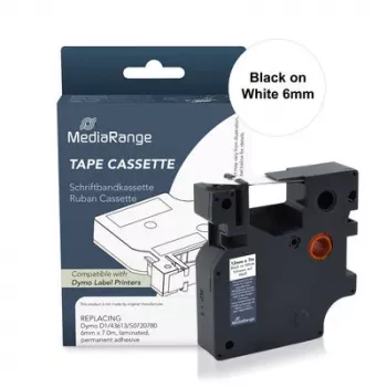 MediaRange D1 feliratozószalag-kazetta Dymo 43613/S0720780-hoz, 6mm x 7m, fekete fehéren