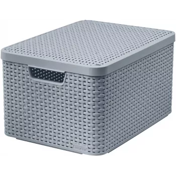 CURVER Style L Storage Box with Lid, 32L, Light Grey, Rattan Effect, Stackable