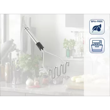 LEIFHEIT ProLine burgonyanyomó 103032 – 18/10 rozsdamentes acél, ergonomikus fekete fogantyú, mosogatógépben mosható, 285 mm