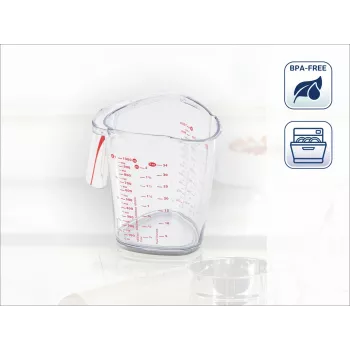 LEIFHEIT mérőedény 1L, átlátszó, SAN műanyag, ml/L/gramm skálával, mosogatógépben mosható