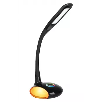 Activejet AJE-VENUS RGB fekete LED asztali lámpa RGB talppal, 7W fő fény, 3W RGB alap, 400lm, 3000K/4500K/6000K, érintésvezérlés, rugalmas kar